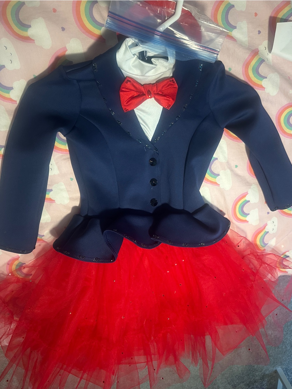 Weissman Red Tulle Ballet Costume with Navy Jacket and Bow- Mary Poppins theme